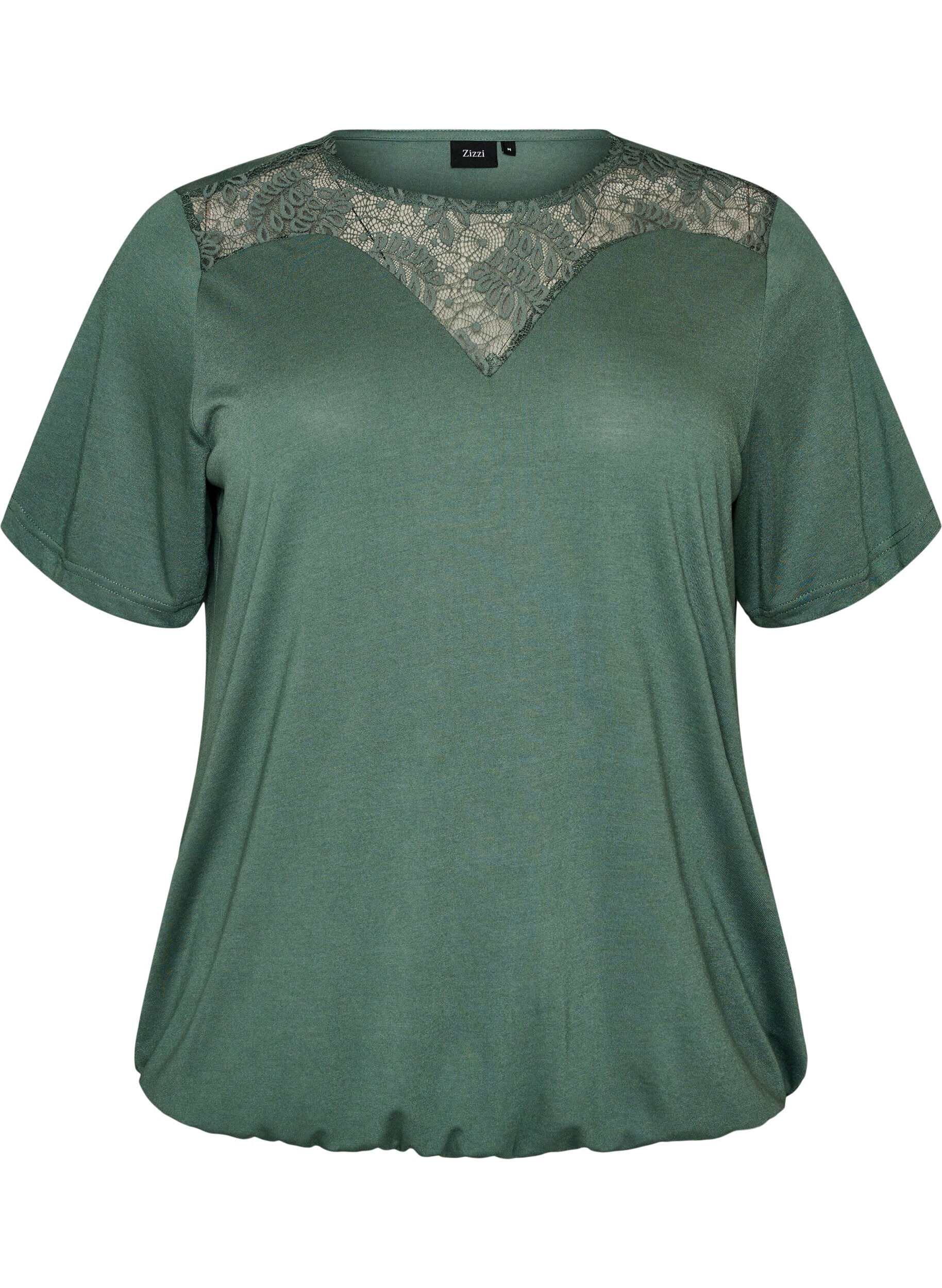 ZizziBluse mit Spitzeneinsatz und Ballon&auml;rmeln, Gr&uuml;n, Packshot image number 0