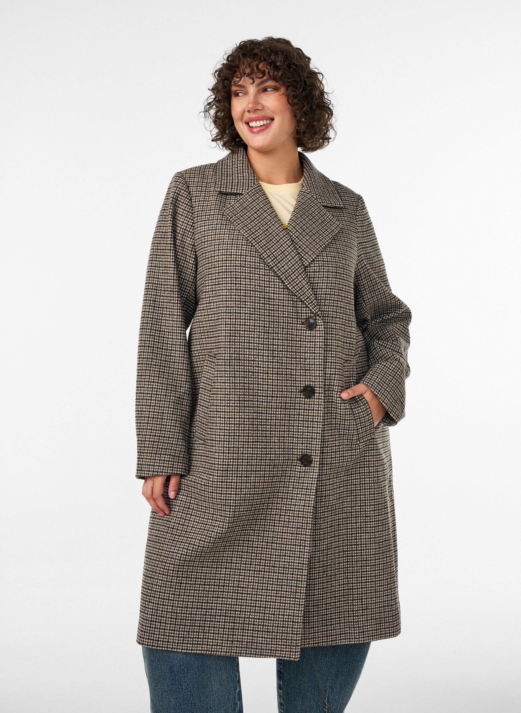 ZizziManteau mi-long &agrave; carreaux, Marron, Model image number 1