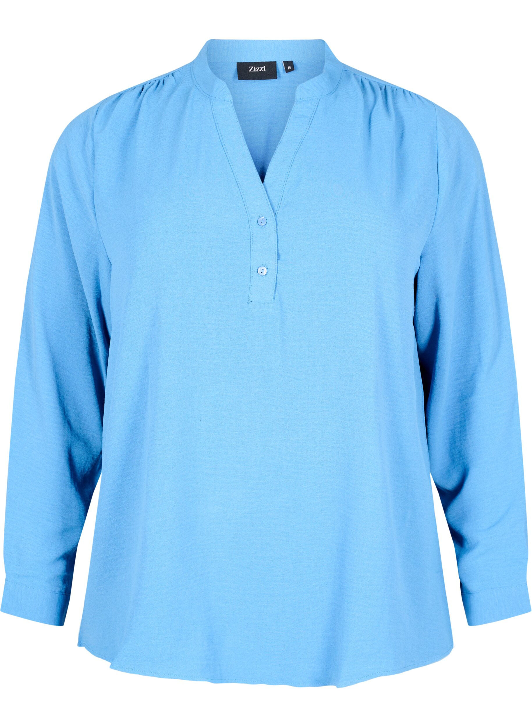 Zizzi Lang&auml;rmelige Hemdbluse mit V-Ausschnitt, Riverside, Packshot image number 0