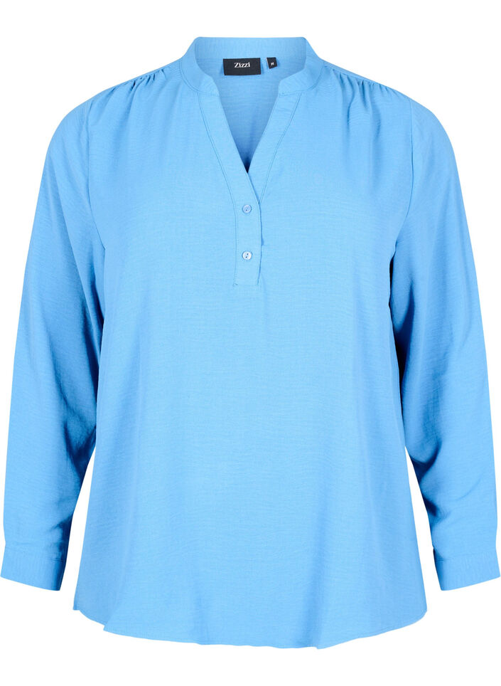 Langärmelige Hemdbluse mit V-Ausschnitt, Riverside, Packshot image number 0