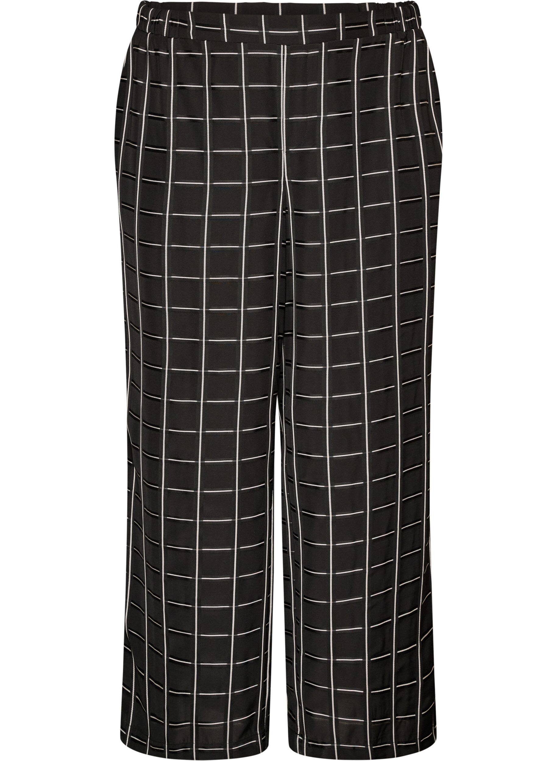 ZizziKarierte Hose mit weitem Bein, Schwarz, Packshot image number 0