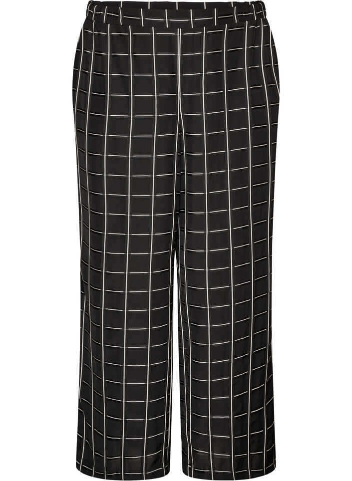 Karierte Hose mit weitem Bein, Schwarz, Packshot image number 0