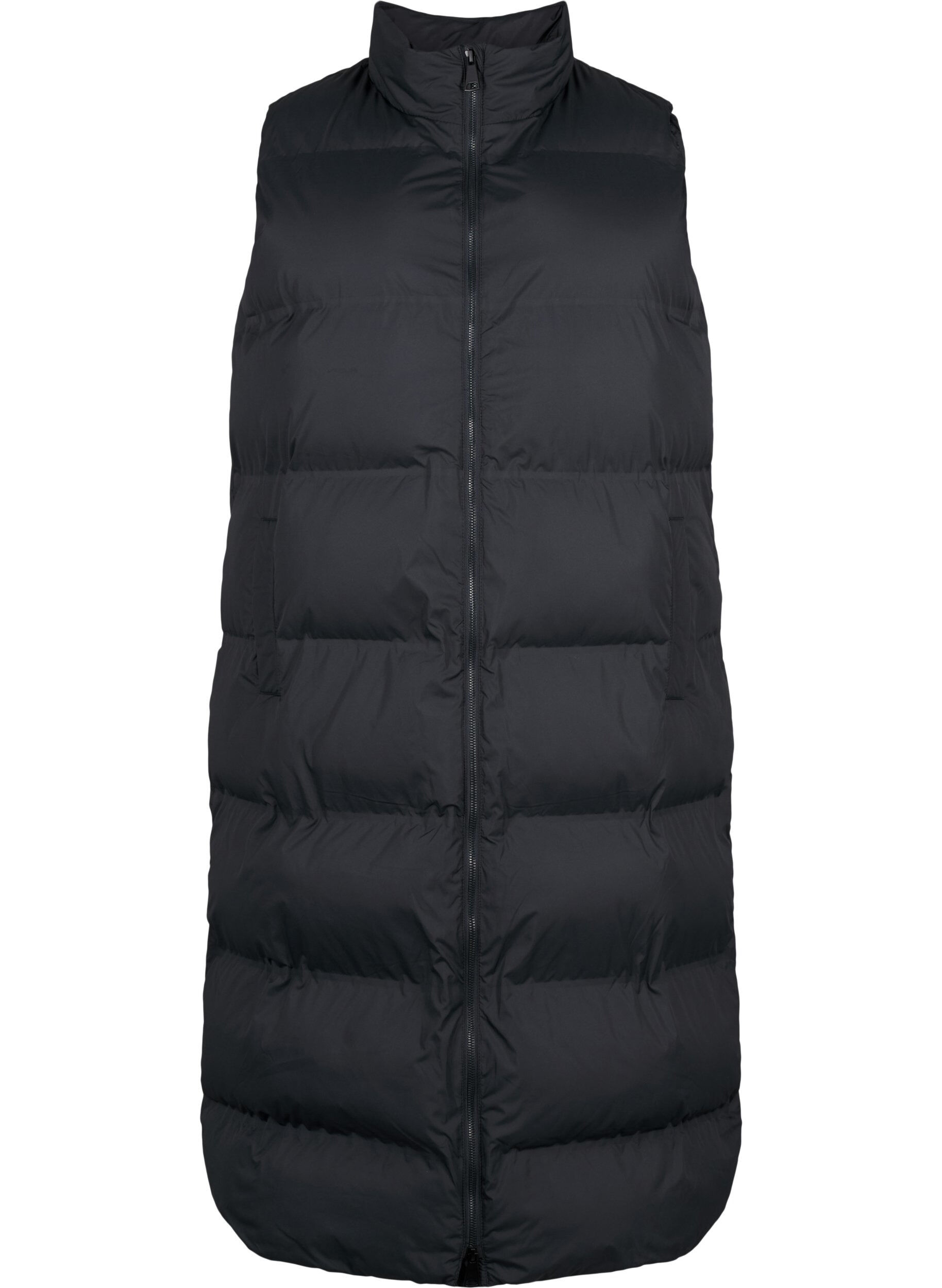 Zizzi Gilet long avec poches et fermeture &eacute;clair &agrave; double sens, Noir, Packshot image number 0