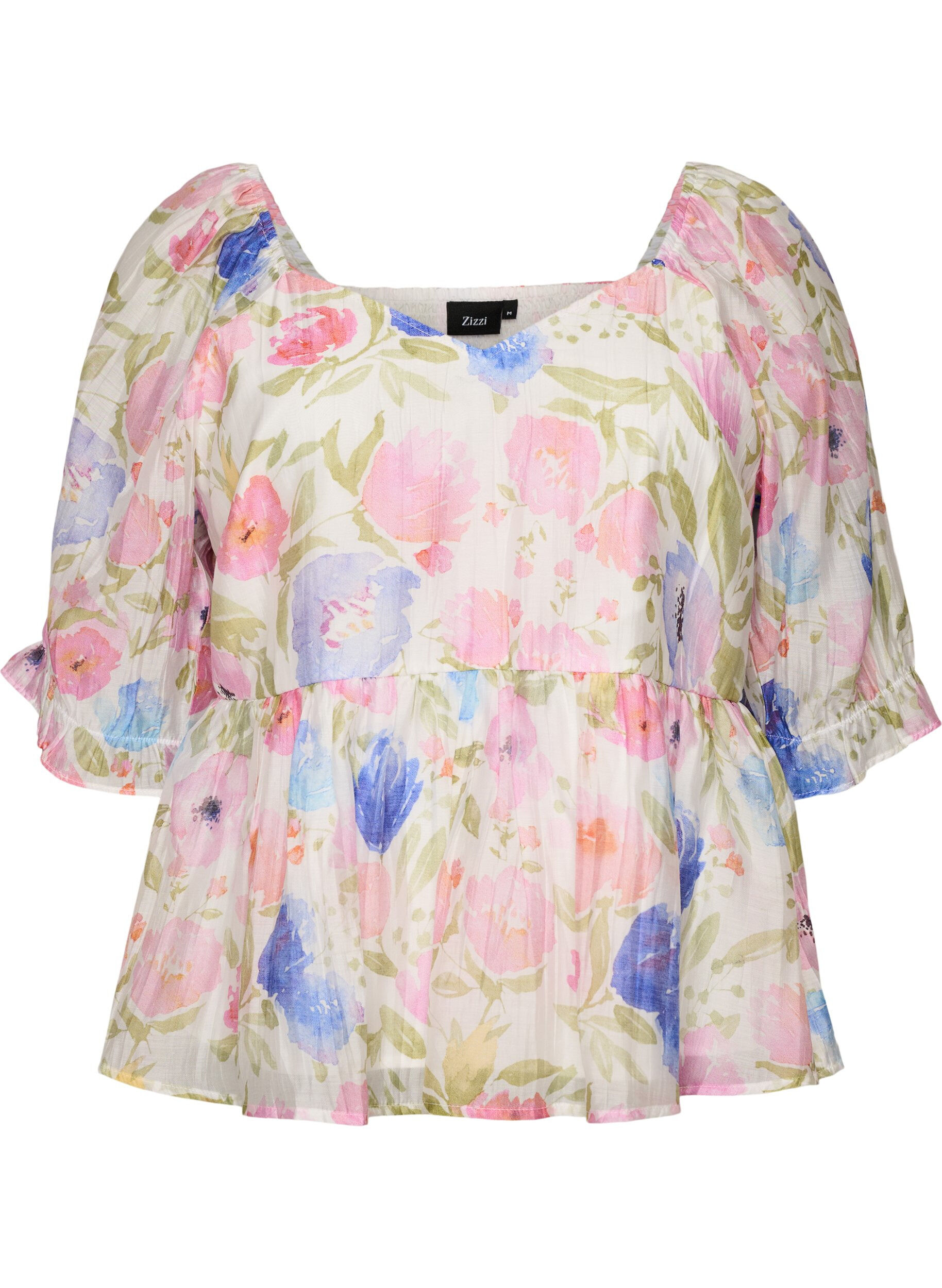 Blouse en lyocell &agrave; imprim&eacute; floral et d&eacute;collet&eacute; en c&oelig;ur