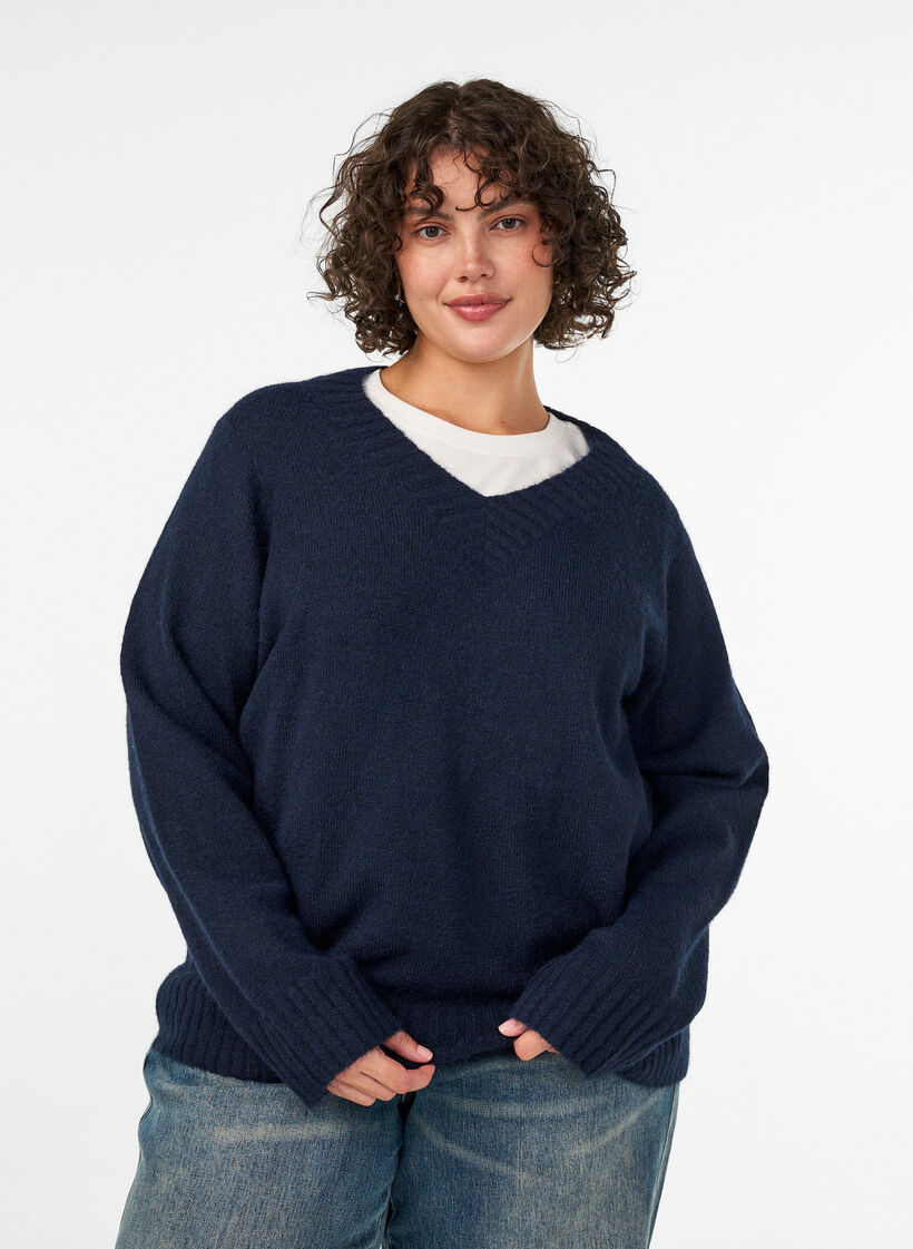 Pullover mit V-Ausschnitt, Blau, Model image number 0