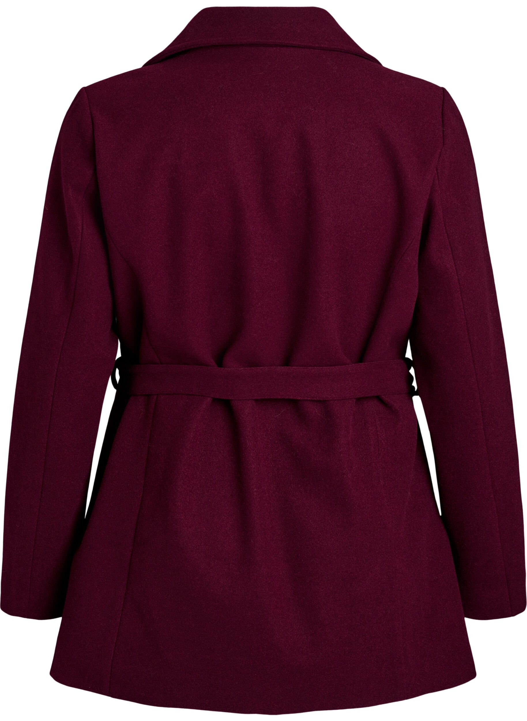 Zizzi Manteau court avec une ceinture, Bordeaux fonc&eacute;, Packshot image number 1