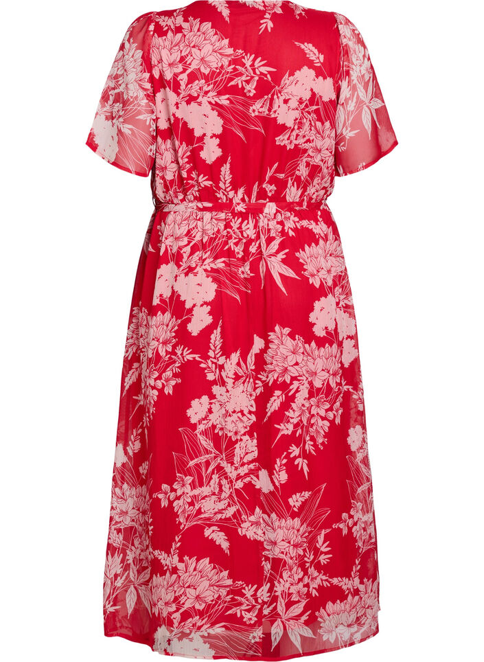 Longue robe en mousseline à imprimé floral, Red Flower AOP, Packshot image number 1