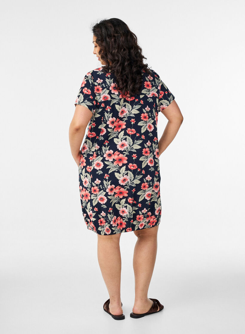 Kurz&auml;rmliges Baumwollkleid mit Aufdruck, Blau, Model image number 2