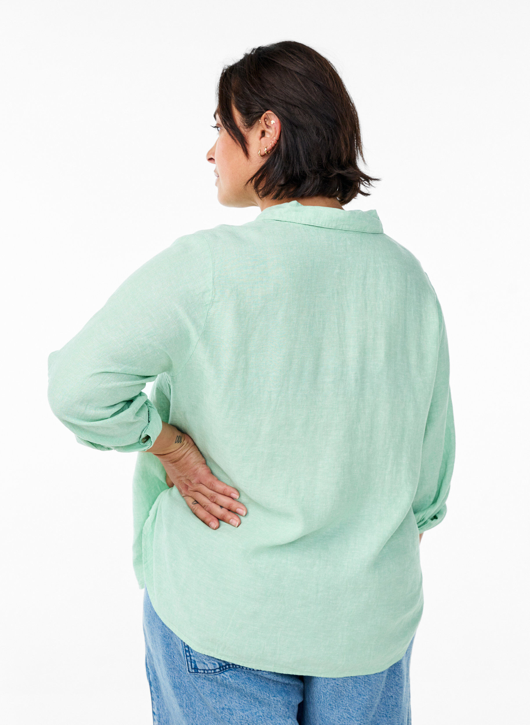 ZizziChemise en lin et viscose avec manches 3/4, Vert clair, Model image number 2