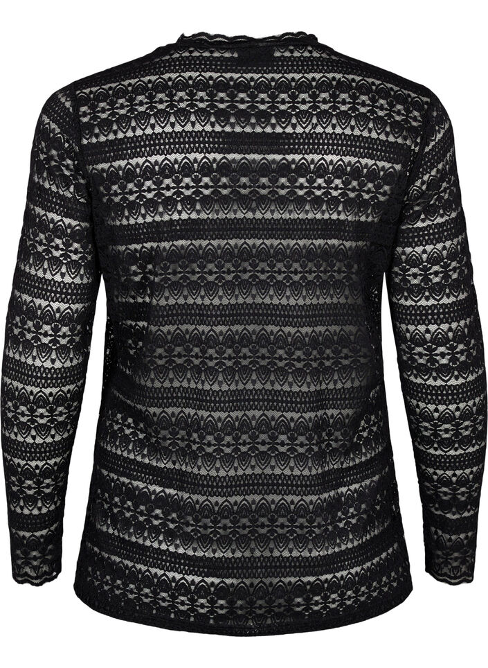 Chemisier en dentelle avec manches longues, Black, Packshot image number 1