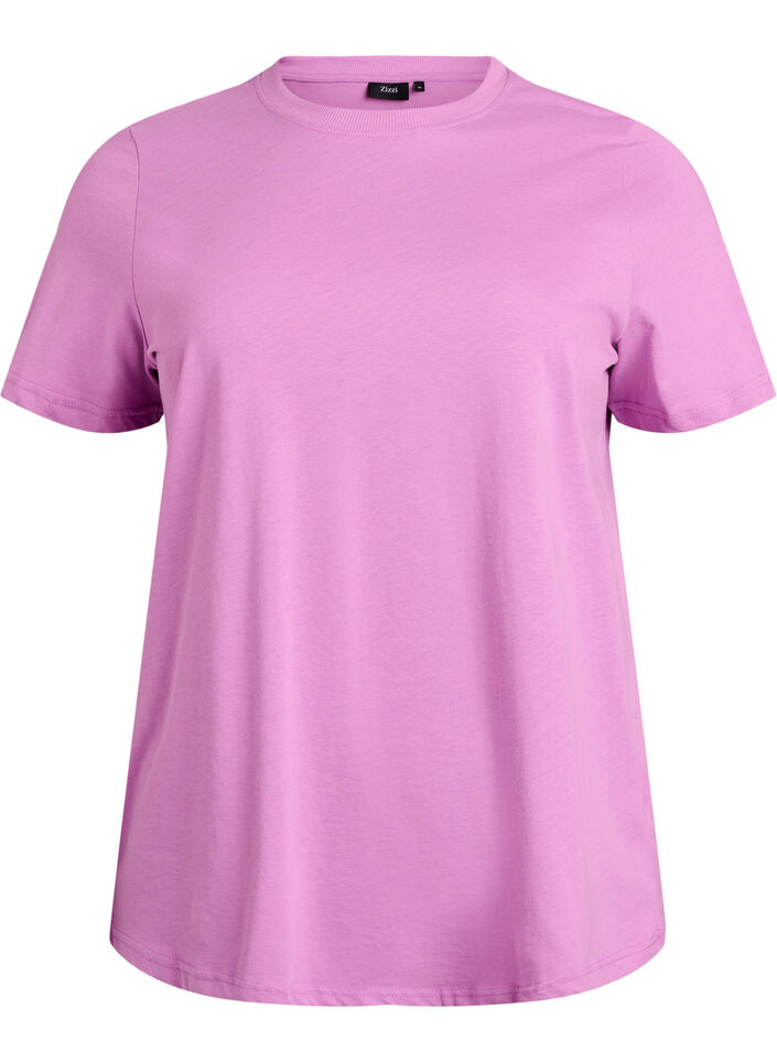 T-shirt basique en coton &agrave; col rond, Violet, Packshot image number 0