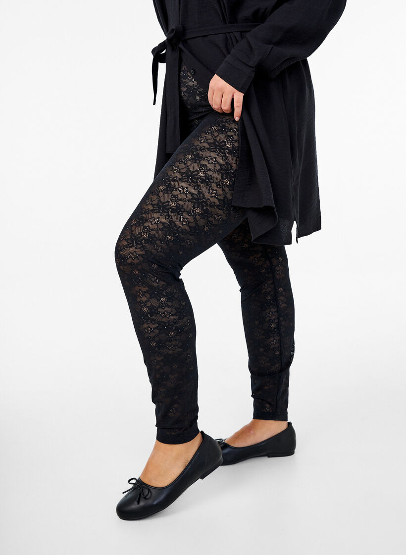 Legging en dentelle, Noir, Model image number 0