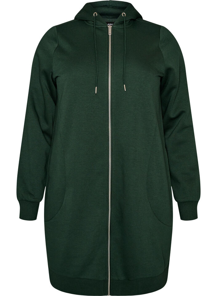 Langer Hoodie mit Rei&szlig;verschluss und Taschen, Gr&uuml;n, Packshot image number 0