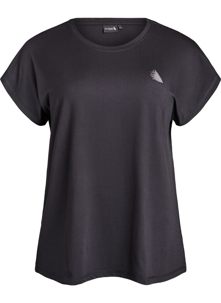 T-shirt de sport couleur unie, Noir, Packshot