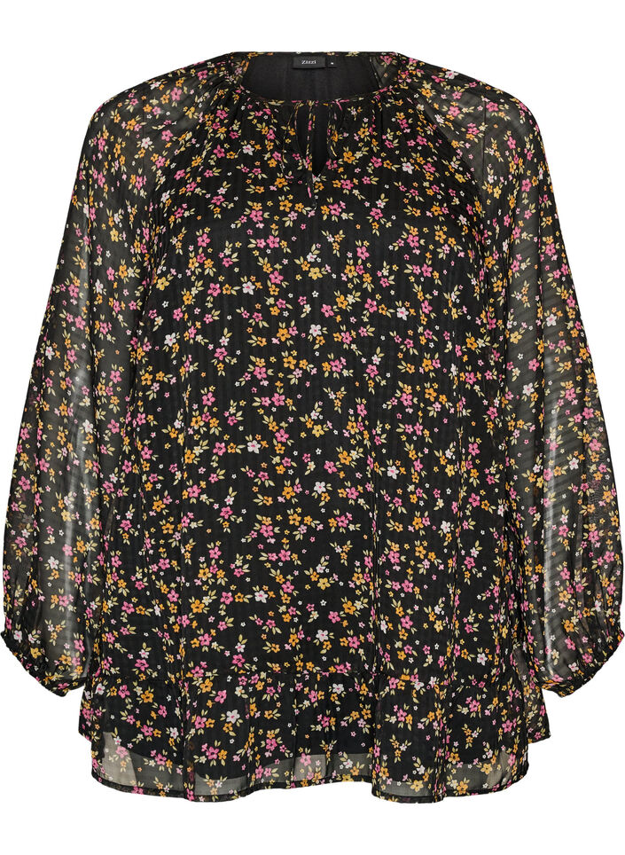 Tunique imprim&eacute;e florale en coupe A, Noir, Packshot image number 0