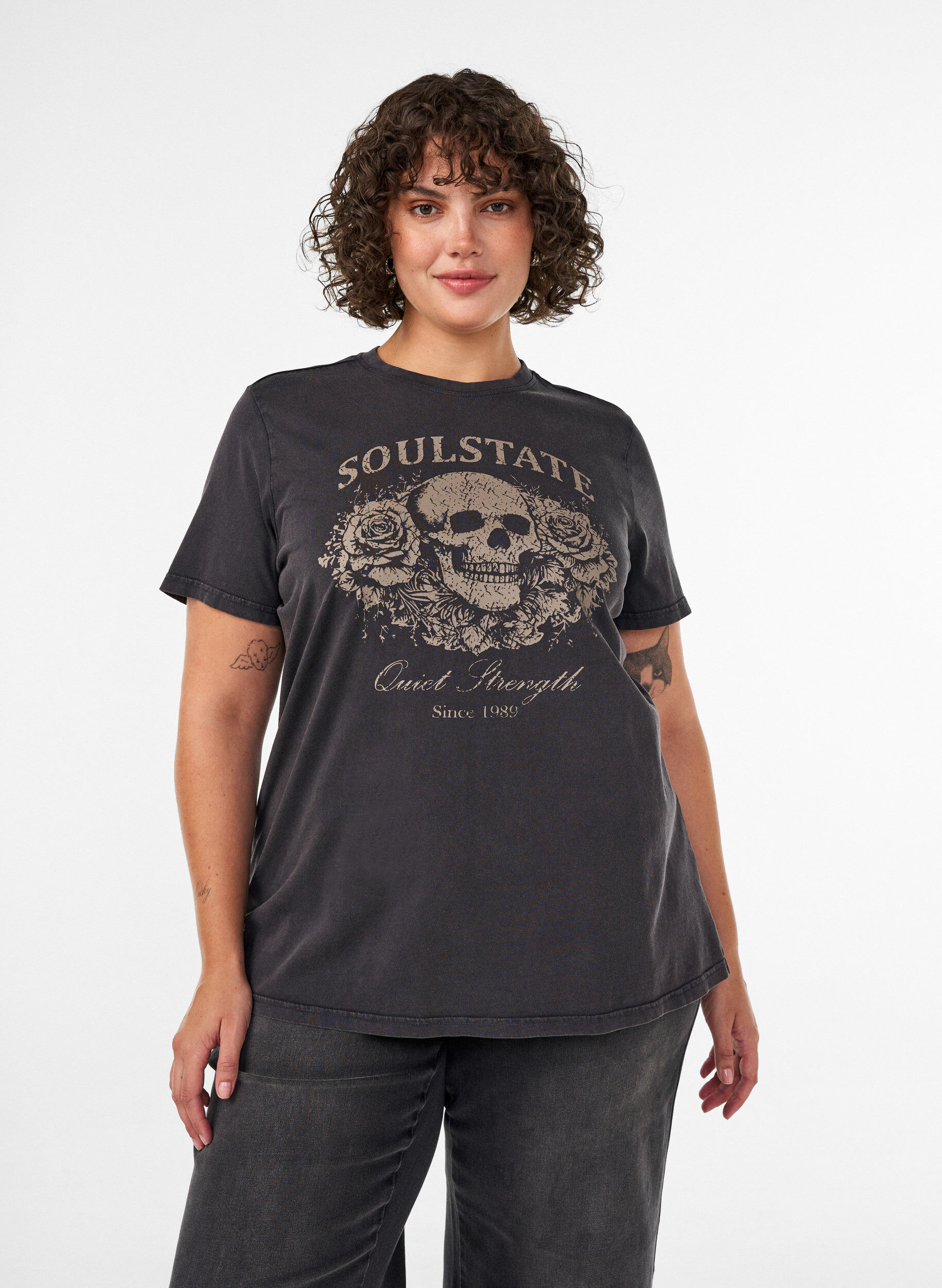 ZizziT-shirt graphique en coton bio, Beige, Model image number 0