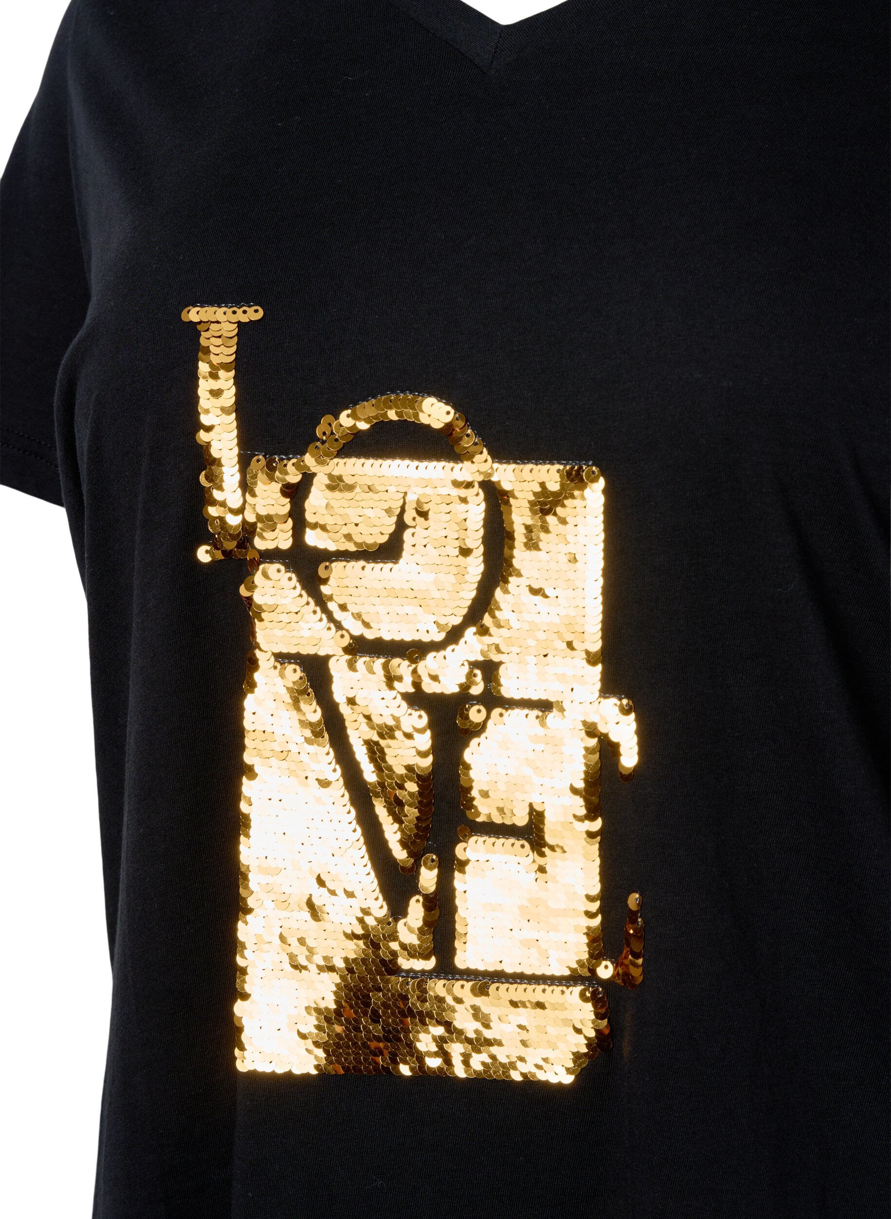 Zizzi T-shirt &agrave; paillettes en coton, Black w. Love, Packshot image number 2
