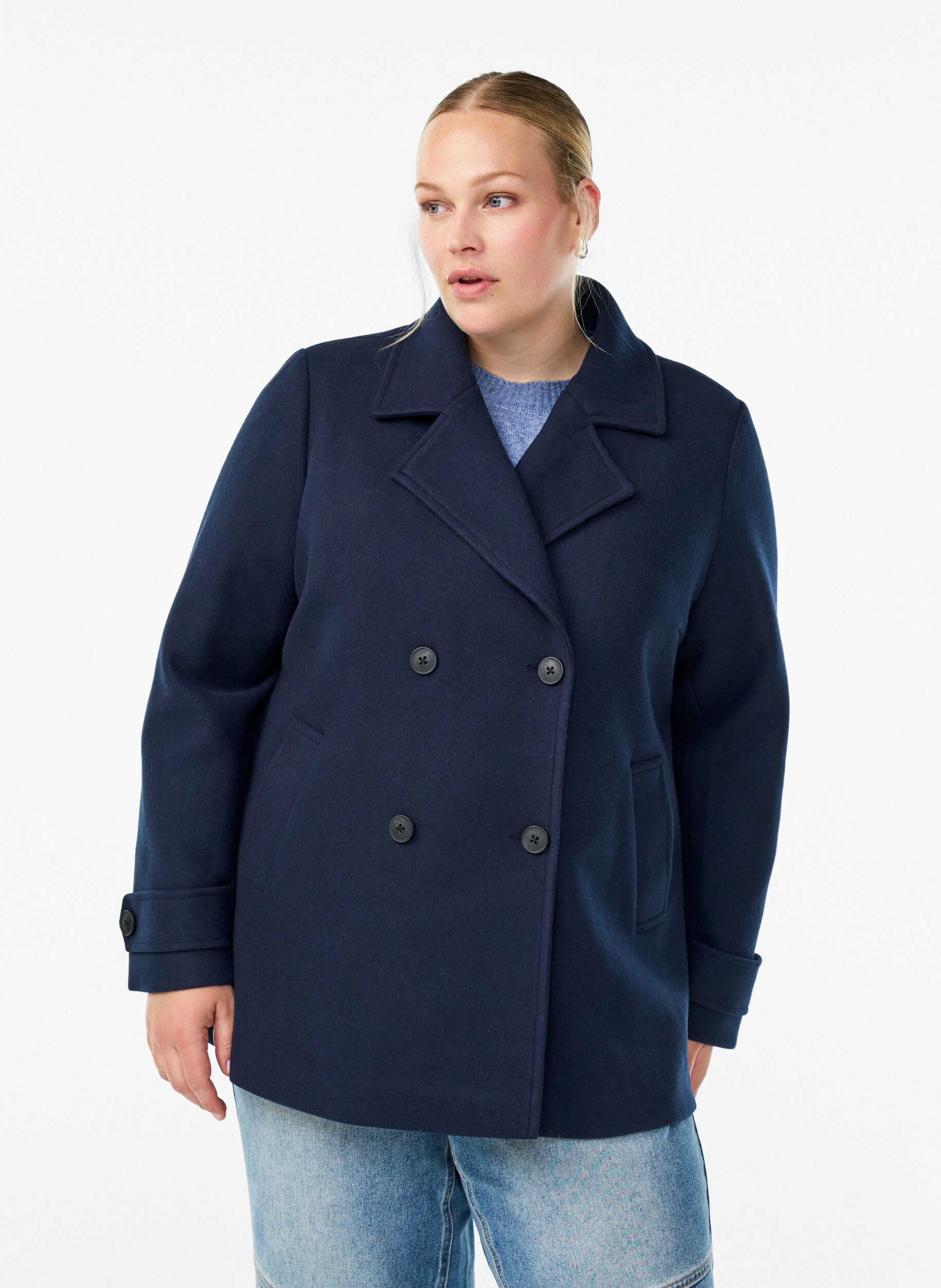 ZizziKurzmantel mit zweireihiger Knopfleiste, Blau, Model image number 0