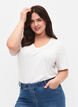 Kurz&auml;rmeliges Basic T-Shirt mit V-Ausschnitt, Wei&szlig;, Model image number 0