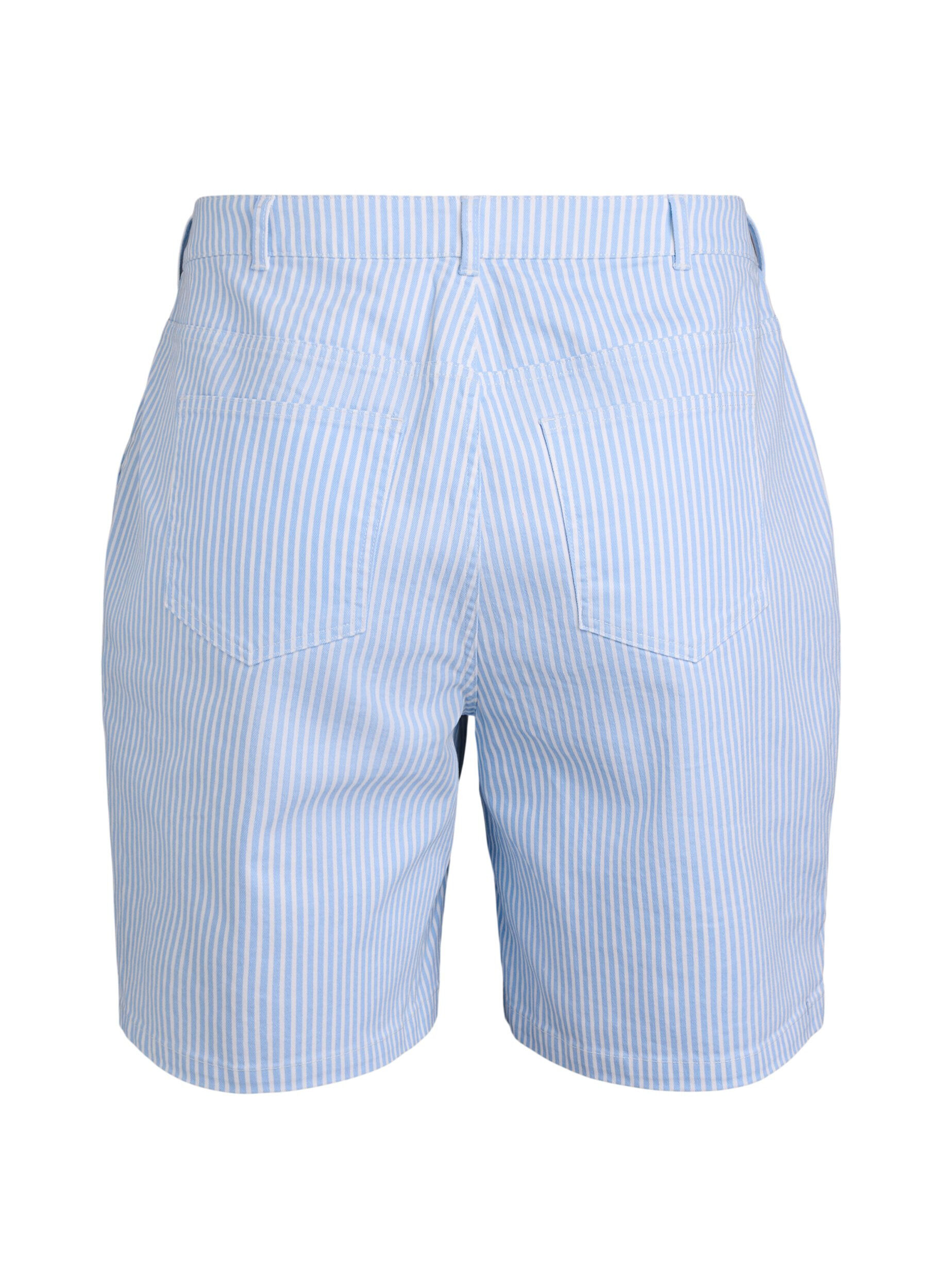 Zizzi Bermuda-Shorts mit hohem Bund und Streifenmuster, Blau, Packshot image number 1