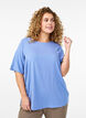 FLASH &ndash; Kurz&auml;rmelige, gewebte Bluse mit Rundhals, Blau, Model image number 0