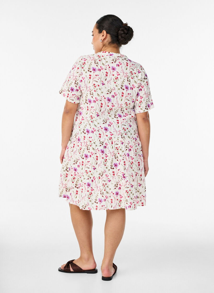 Robe courte &eacute;vas&eacute;e en mousseline de coton, Beige, Model image number 2