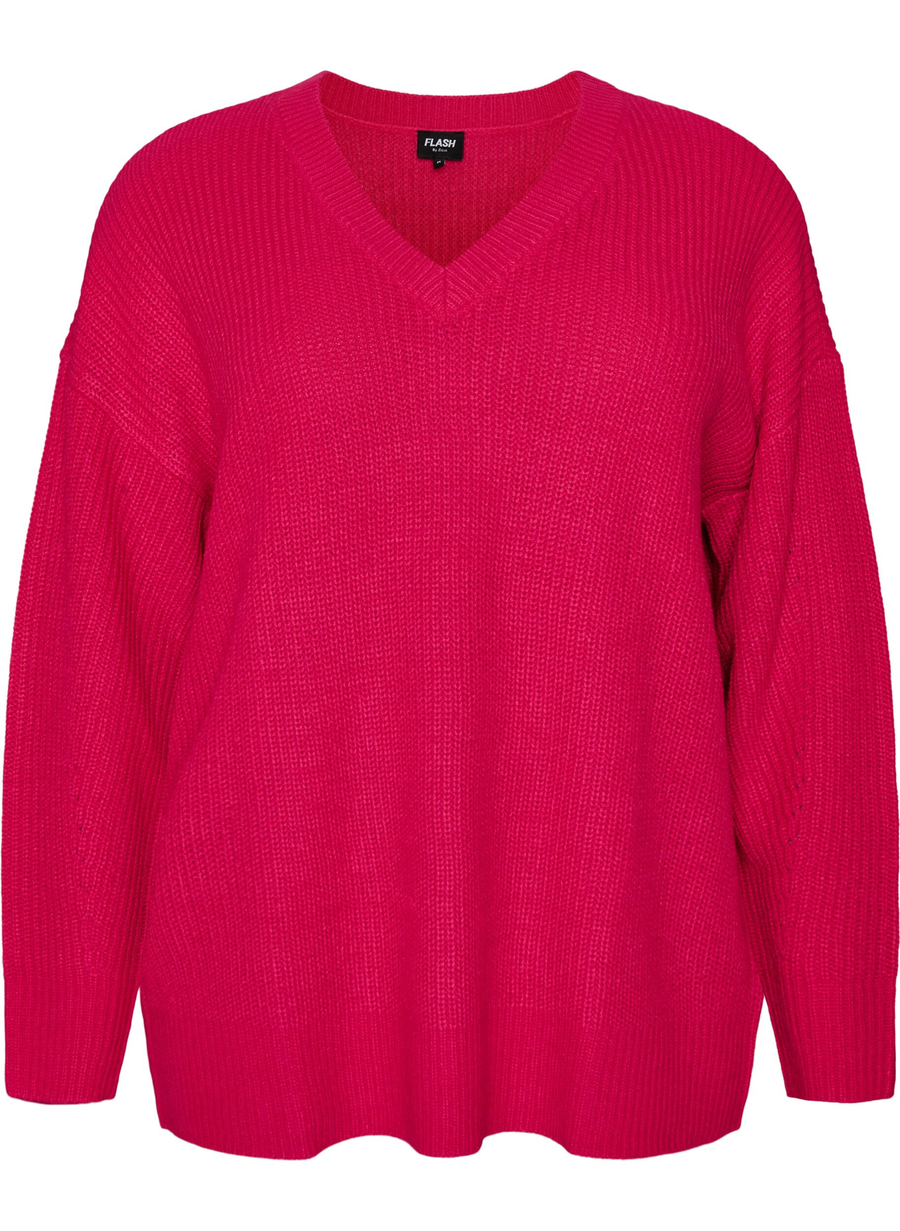 Lange Bluse aus Rippstrick mit V-Ausschnitt