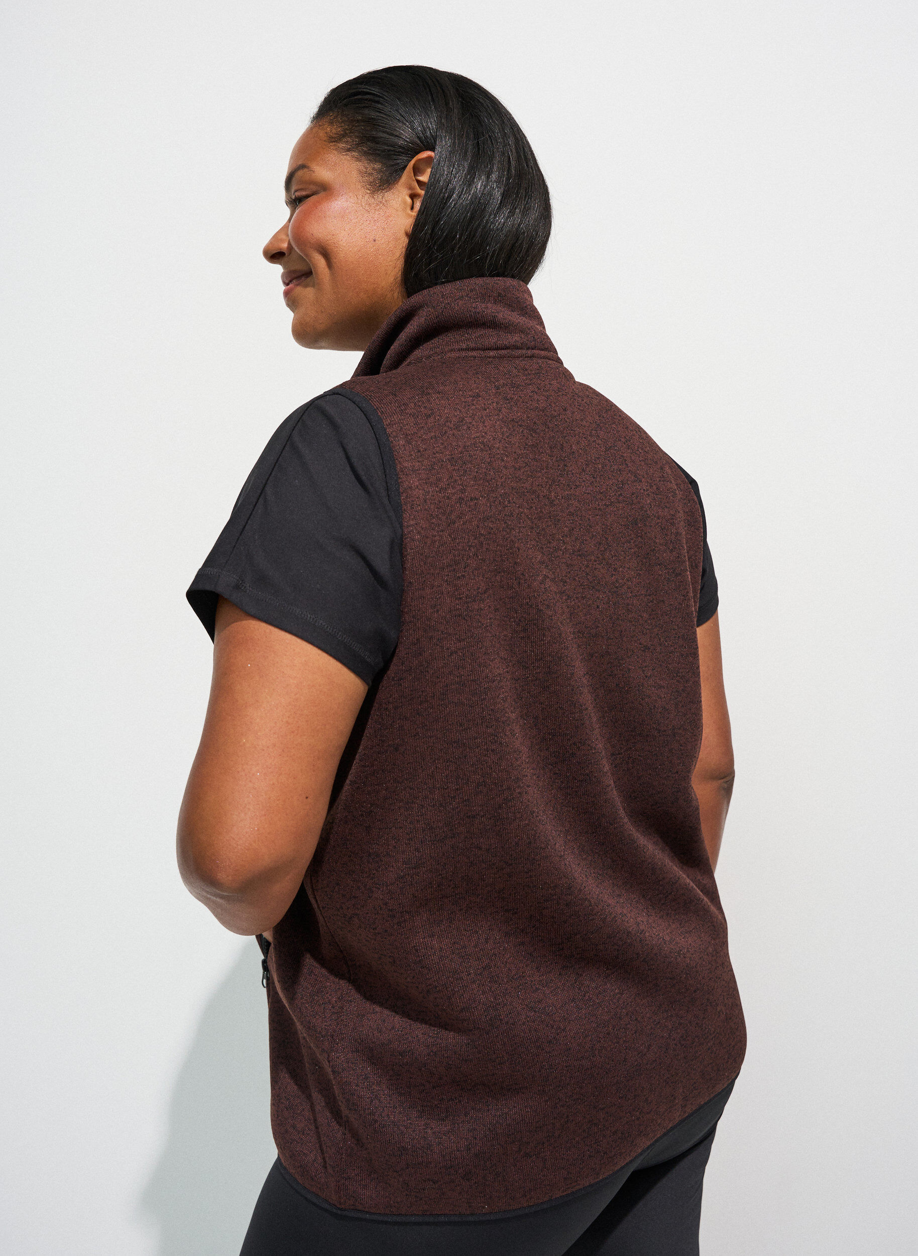 ZizziGilet &agrave; col montant et fermeture &eacute;clair, Marron, Model image number 1
