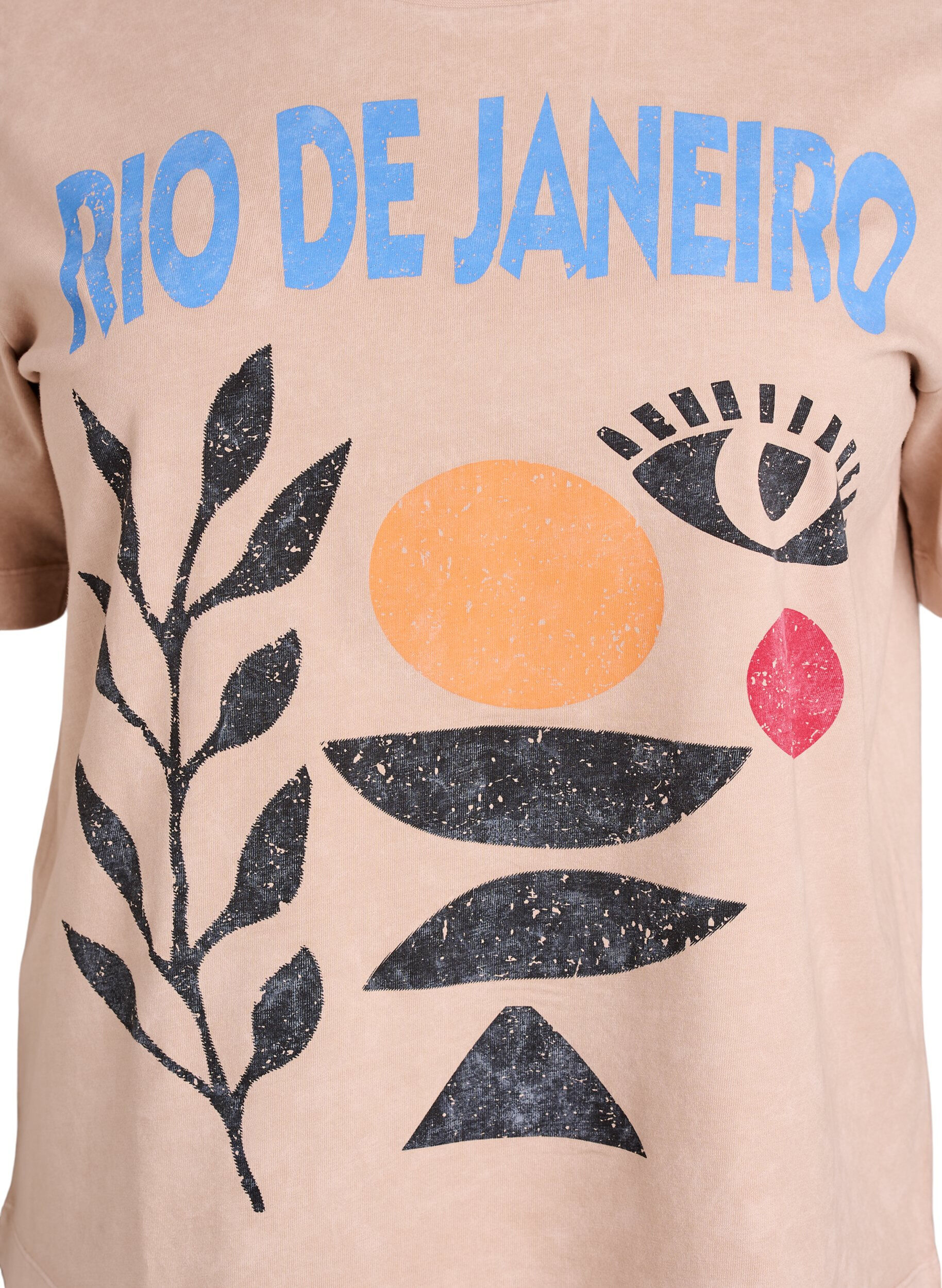 Zizzi T-shirt en coton avec imprim&eacute; devant, Beige, Packshot image number 2