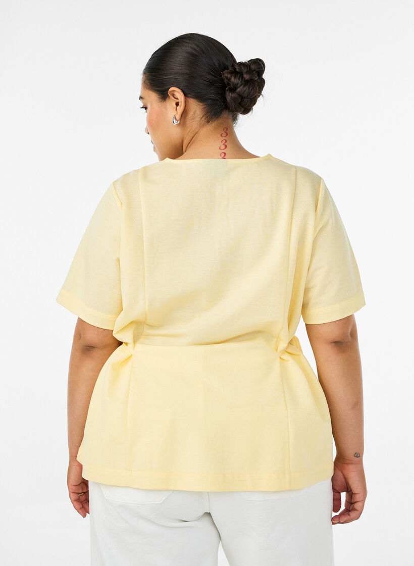 Bluse aus einer Baumwollmischung mit V-Ausschnitt und Bindeband, Gelb, Model image number 2