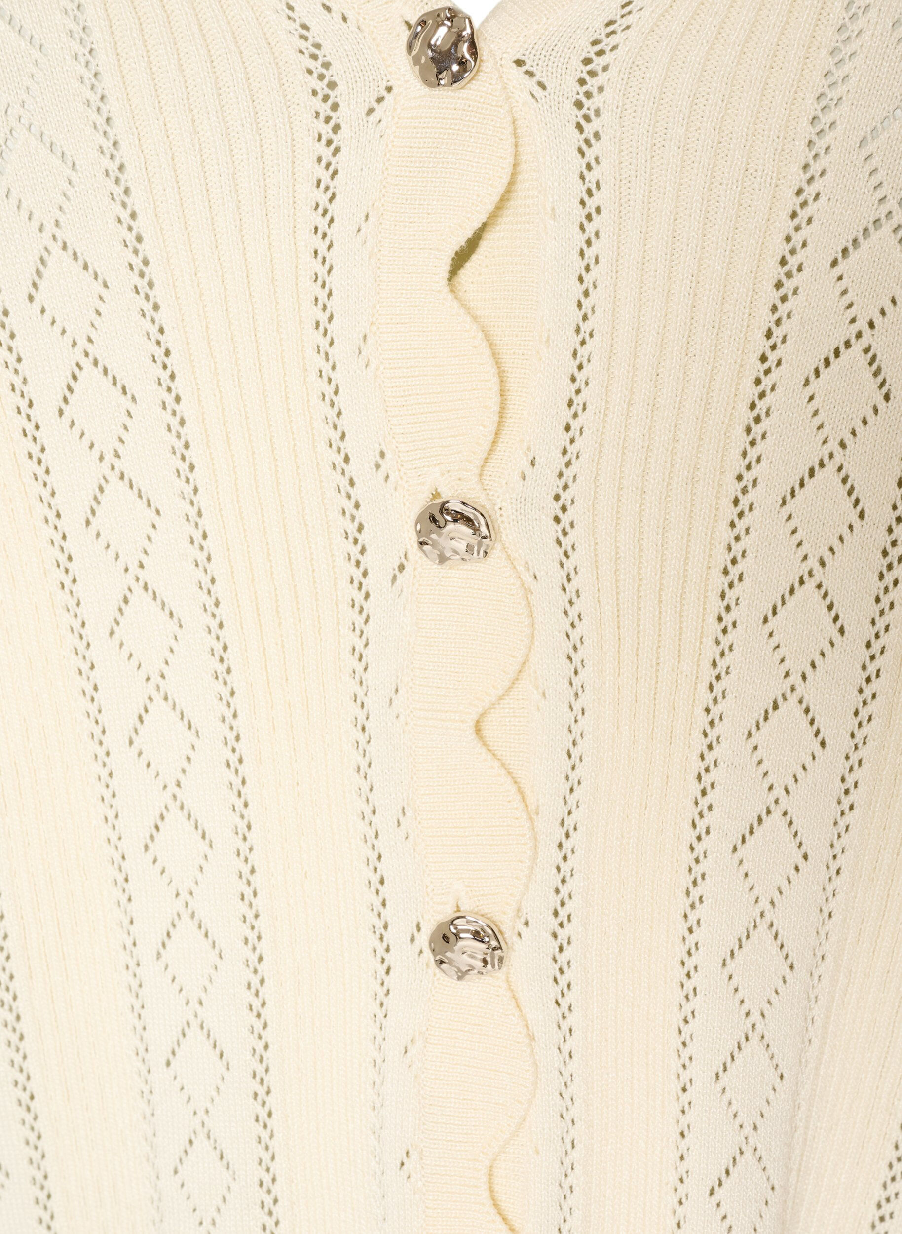 ZizziCardigan with eyelet embroidery and wavy edges, Vanilla, Packshot image number 2