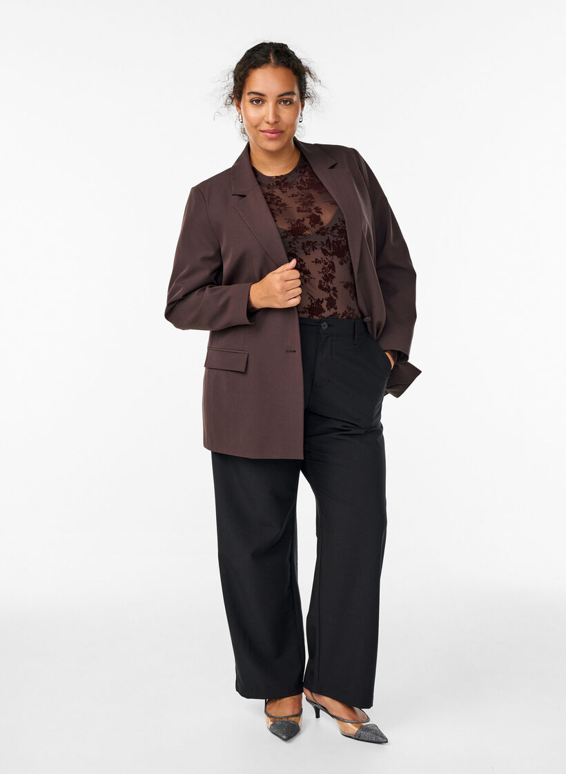 Blazer classique avec fermeture boutonn&eacute;e, Marron, Model image number 1