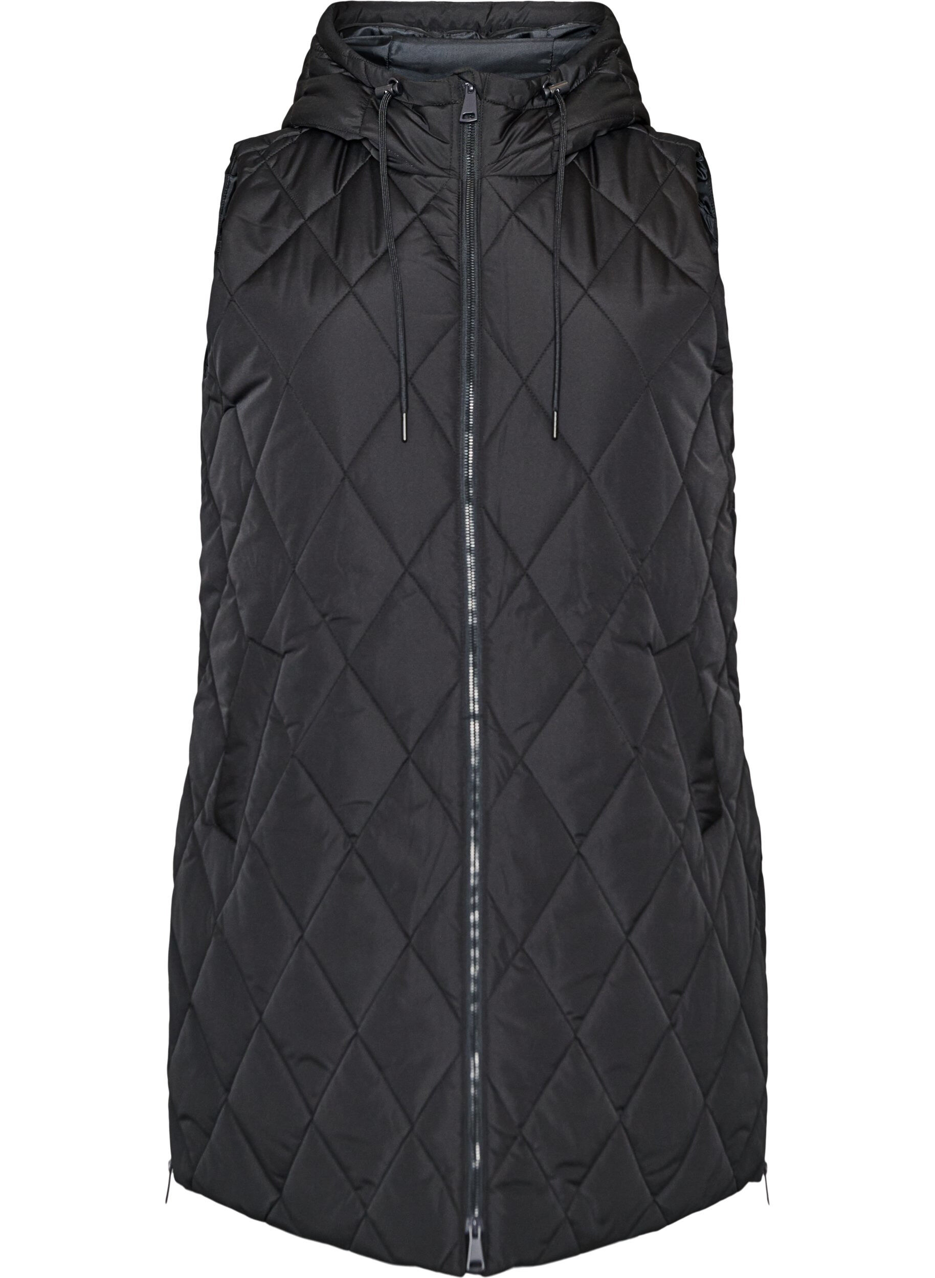 Gilet matelass&eacute; mi-long &agrave; capuche