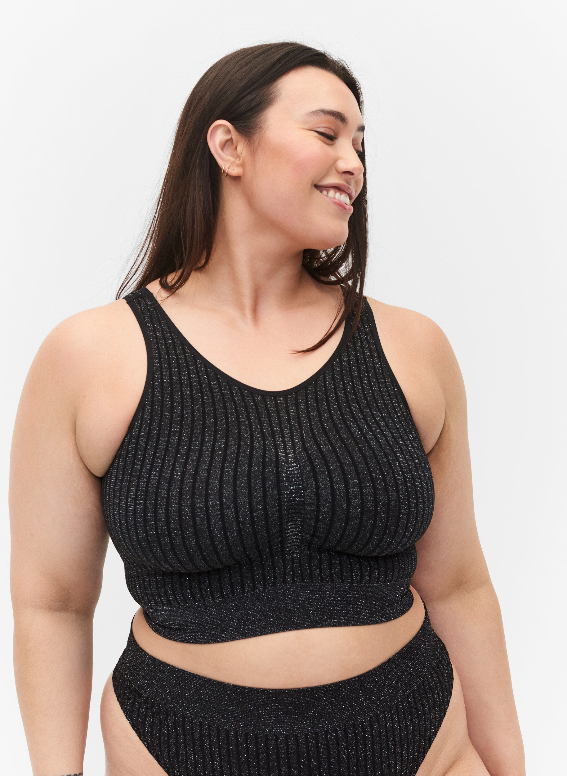 Zizzi Nahtloser BH mit Glimmer, Black w. Lurex, Model image number 0