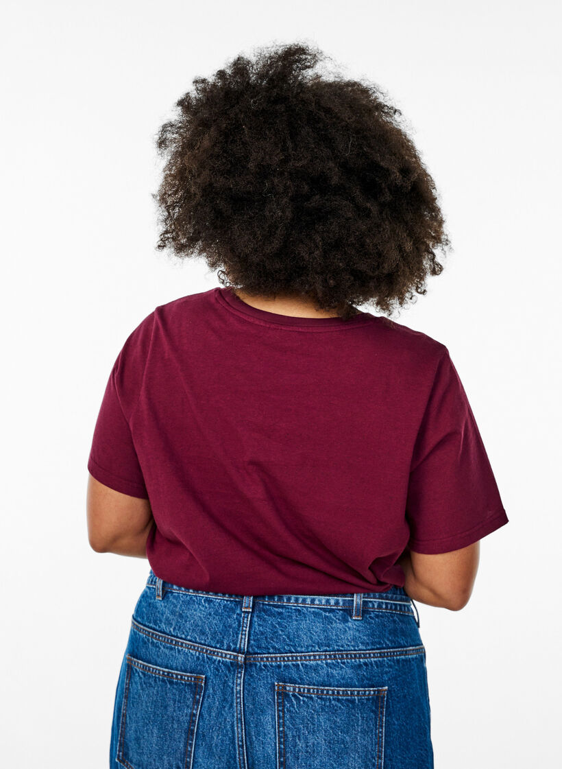 T-shirt en coton avec col rond, Bordeaux foncé, Model image number 2