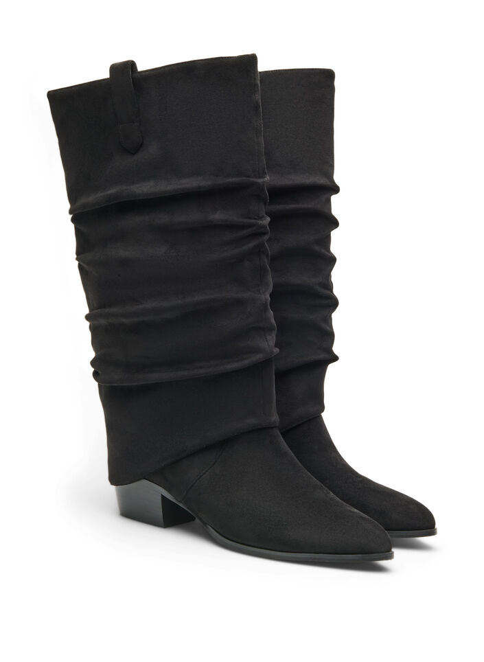 Botte haute en su&eacute;dine avec tige amovible, Noir, Packshot