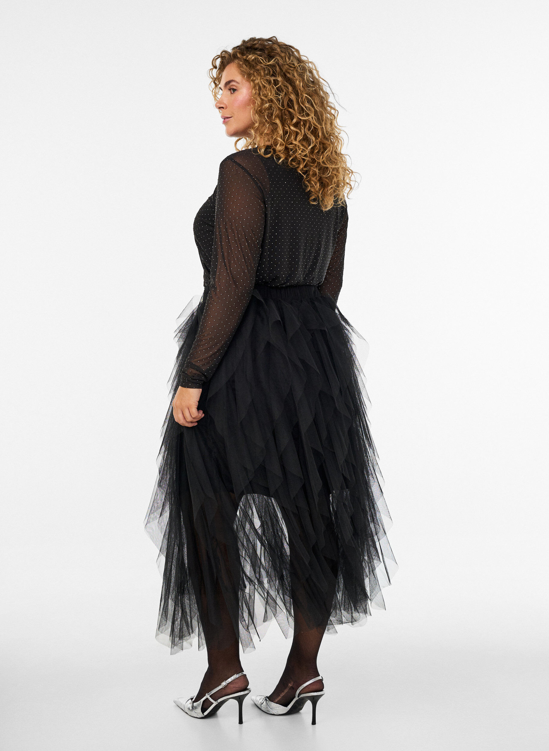 ZizziMidi-T&uuml;llrock mit elastischem Bund, Schwarz, Model image number 1