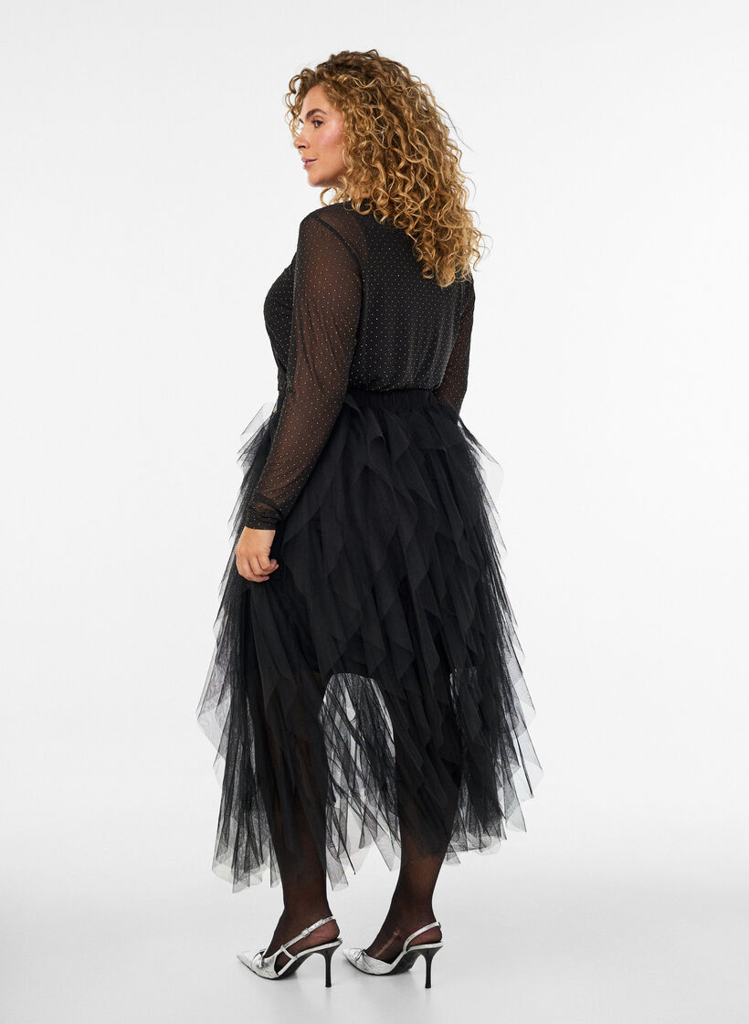 Midi-T&uuml;llrock mit elastischem Bund, Schwarz, Model image number 1
