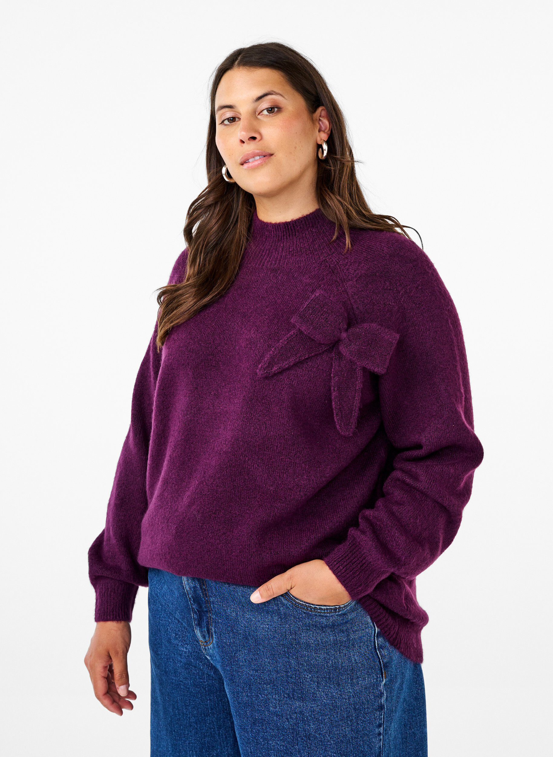 Zizzi Chemisier en maille avec d&eacute;tail de n&oelig;ud, Potent P. Black Mel., Model image number 0