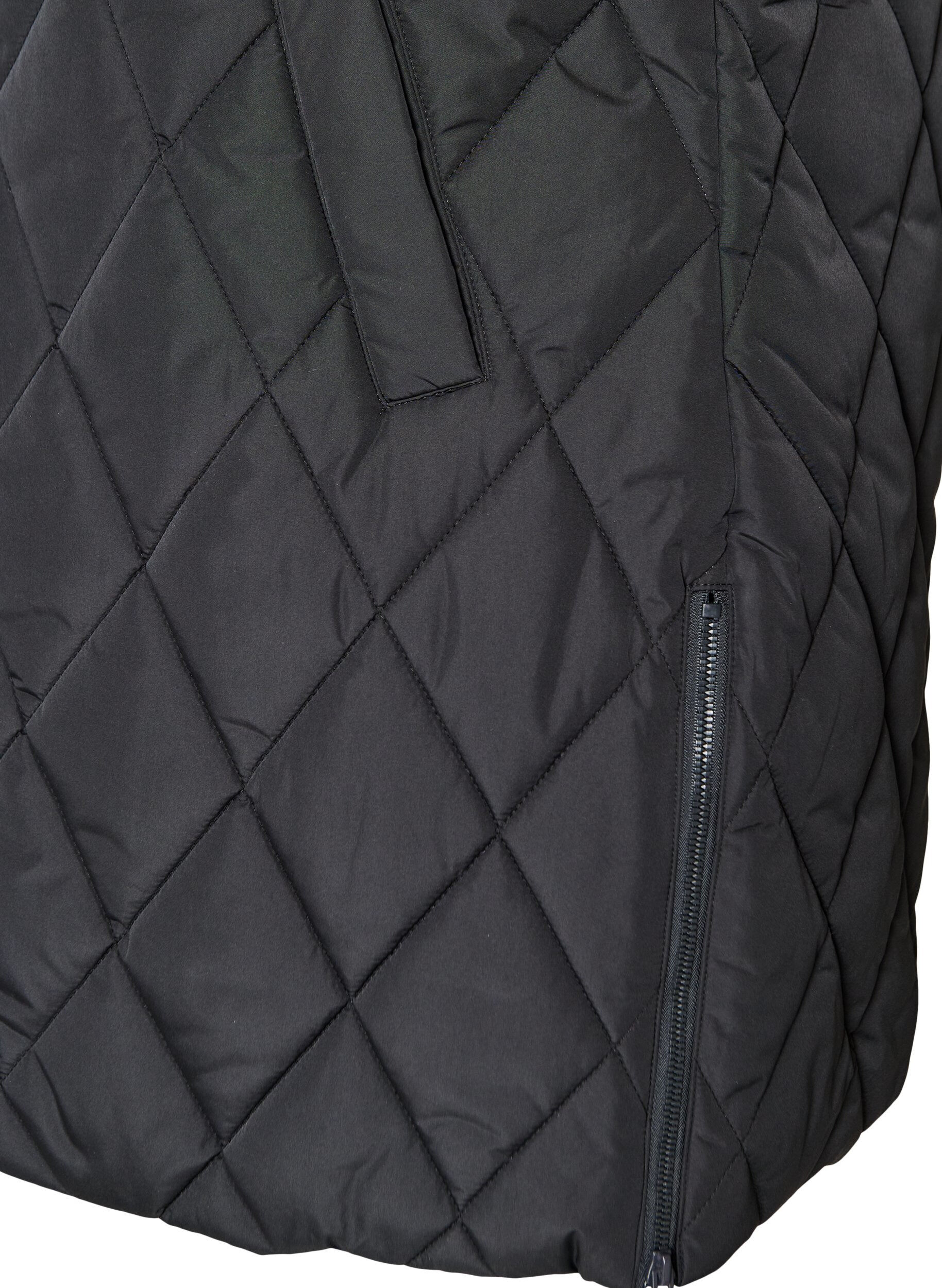 ZizziGilet matelass&eacute; mi-long &agrave; capuche, Noir, Packshot image number 3