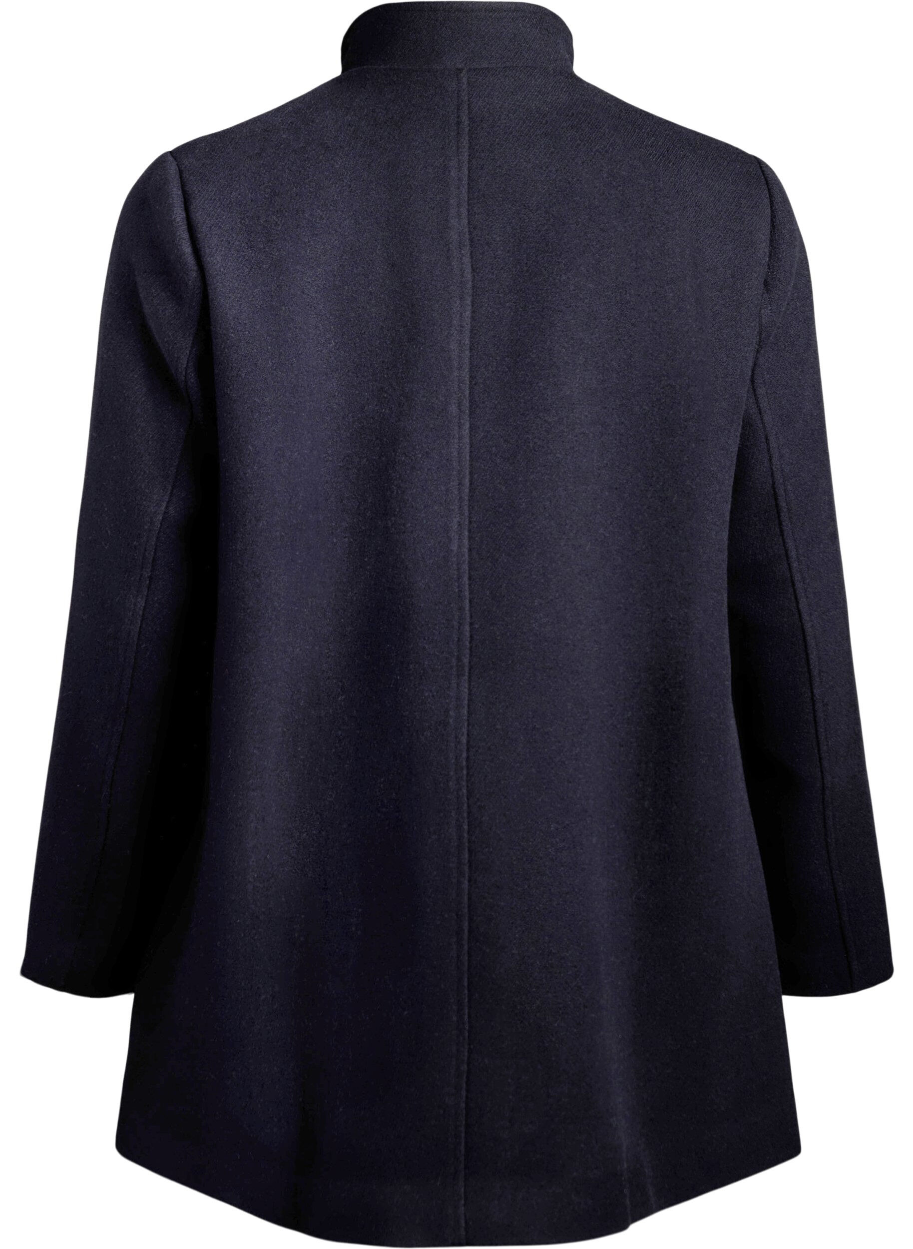Zizzi Manteau coupe &eacute;vas&eacute;e avec boutons dor&eacute;s, Bleu, Packshot image number 1