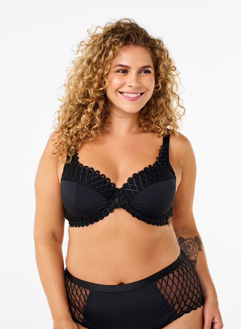 Soutien-gorge rembourré avec armature et détails en dentelle, Noir, Model image number 0