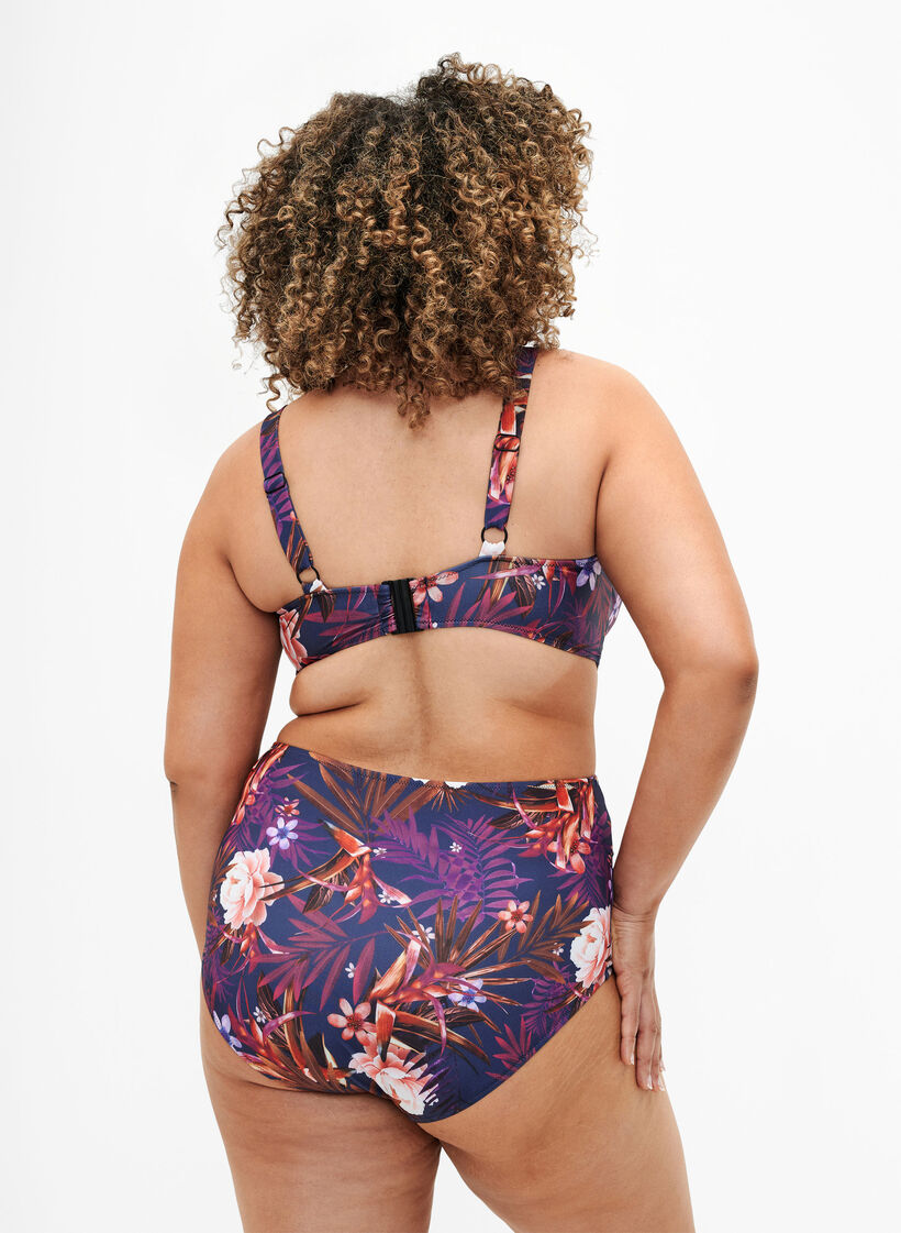 Bas de bikini à fleurs avec taille haute, Violet, Model image number 1