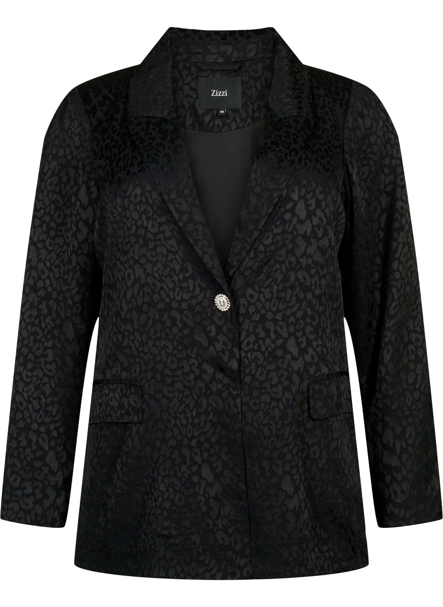 Zizzi Ton-in-Ton-Jacquard-Blazer aus Viskose, Black, Packshot image number 0