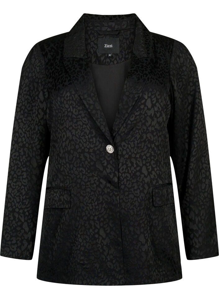 Ton-in-Ton-Jacquard-Blazer aus Viskose, Black, Packshot image number 0