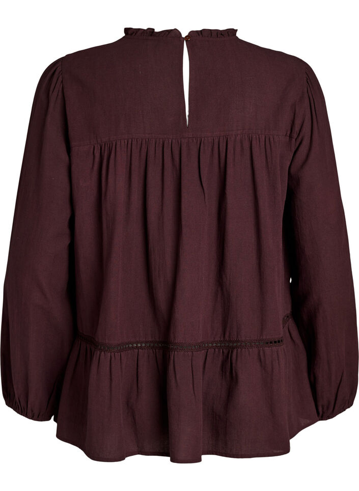 Bluse mit Stickerei und Lochstickerei, Dunkles Bordeaux, Packshot image number 1