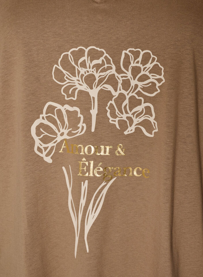 T-Shirt aus Baumwolle mit Frontprint und V-Ausschnitt, Braun, Packshot image number 2