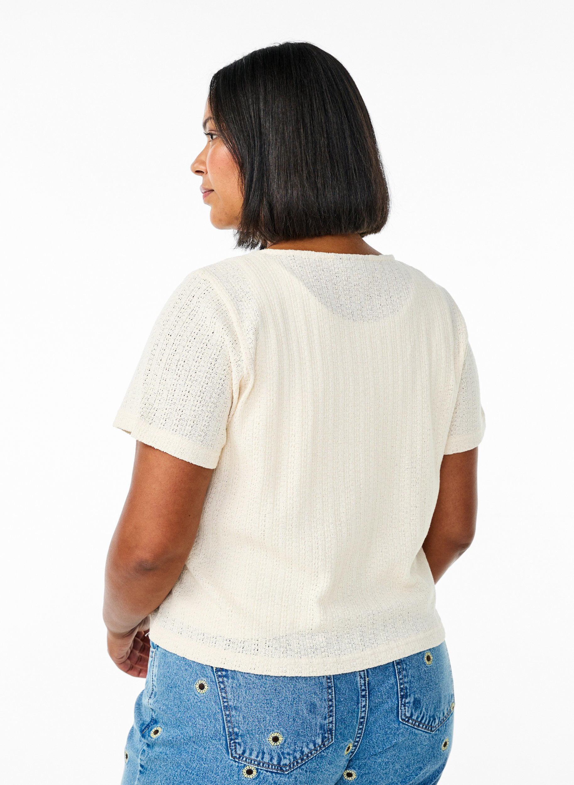 Zizzi Cardigan en jersey &agrave; manches courtes, Vanille, Model image number 2