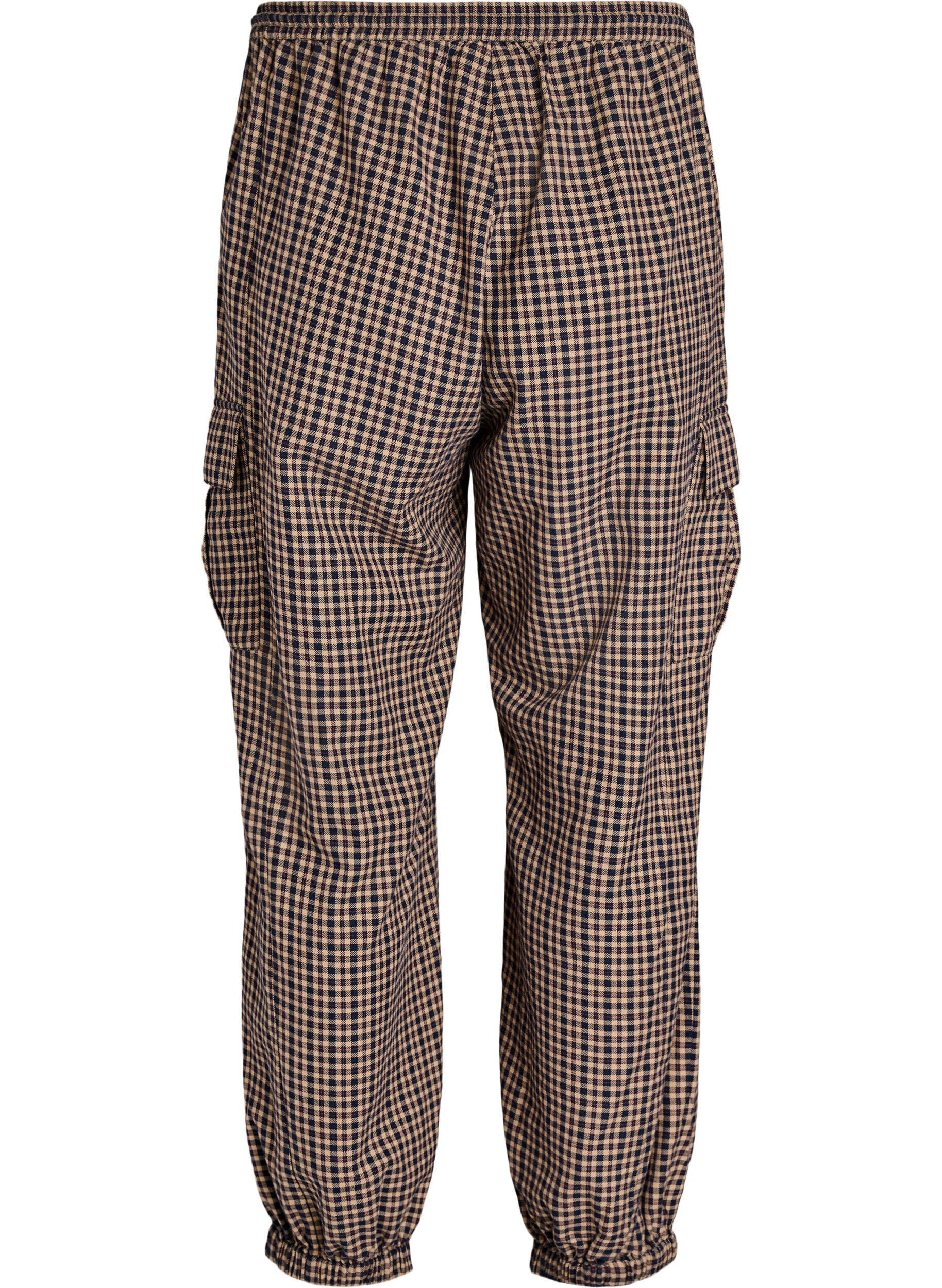 ZizziPantalon cargo en coton &agrave; carreaux, Marron, Packshot image number 1
