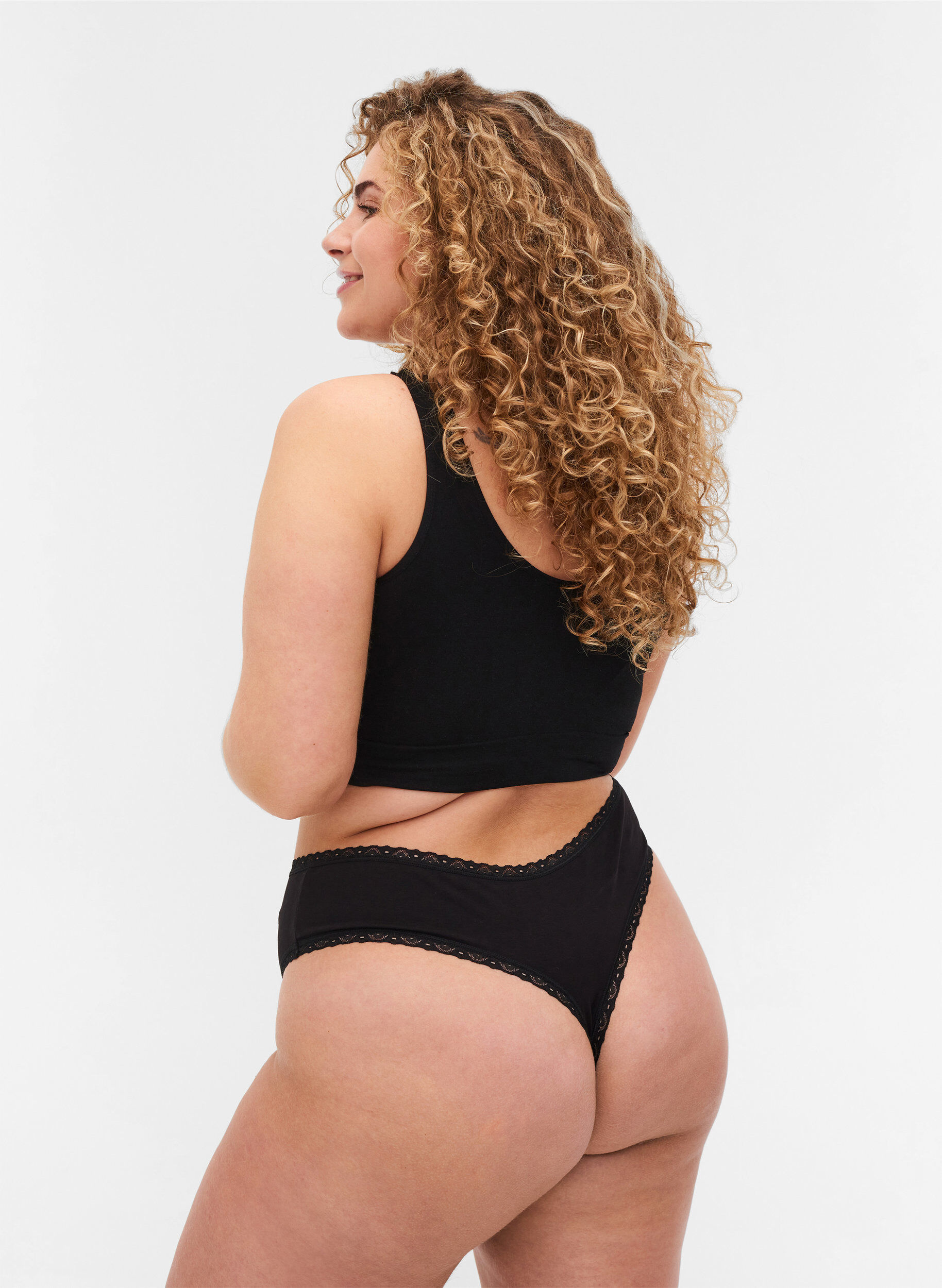 Zizzi 3er-Pack Strings mit Spitze, Black, Model image number 1